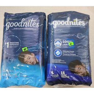 Goodnites Nighttime Underwear Boys Large 10-12 Blue 22ct Bedwetting Pants 2 Pack